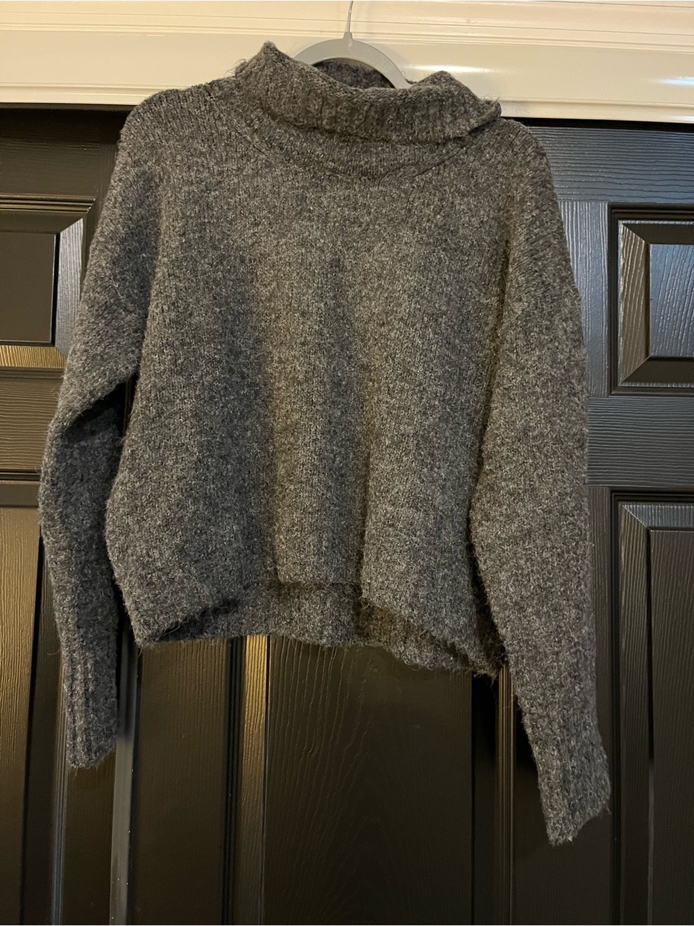 Anthropologie Charcoal Gray Cropped Turtleneck Sweater